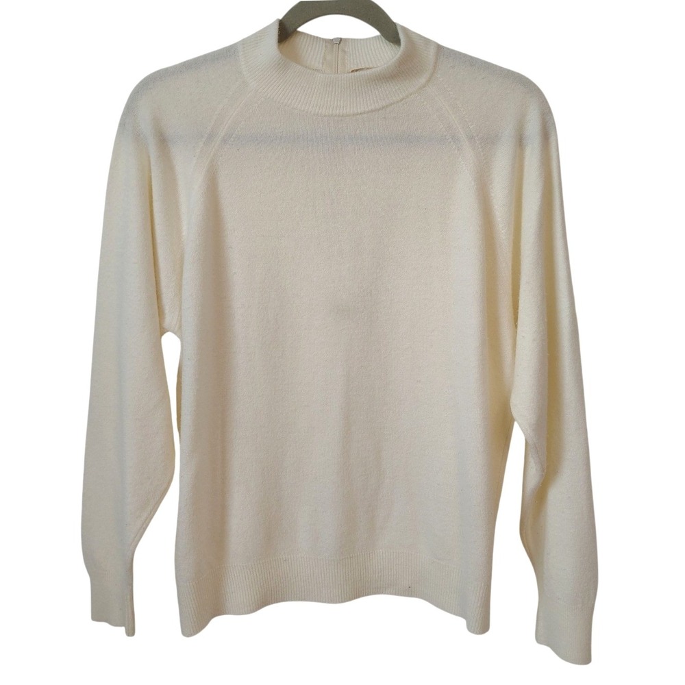 Vintage 90s Laura Gayle Mock Neck Sweater Women's Size Large Ivory Pullover